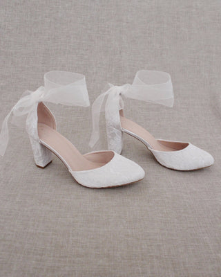 Lace Block Heel with Wrapped Satin TieWomen Shoes