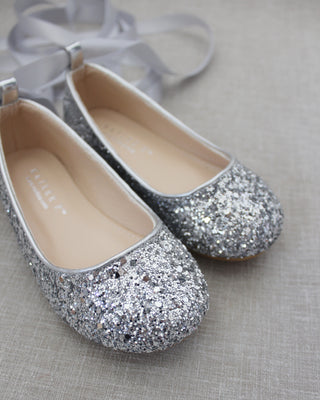 Rock Glitter Ballet Flats With Satin Ankle StrapKids Shoes
