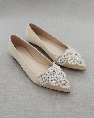 Champagne Satin Pearl Women Flats