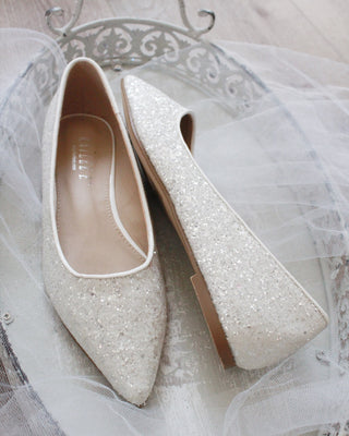 Pointy Toe Glitter Flats with Satin BowWomen Shoes
