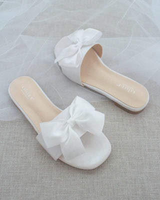 Satin Slip on Sandals with Satin Bow