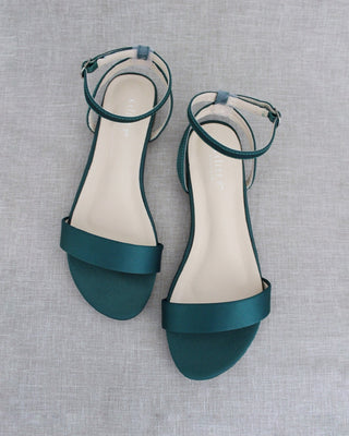 Satin Flat Sandal with Ankle Strap