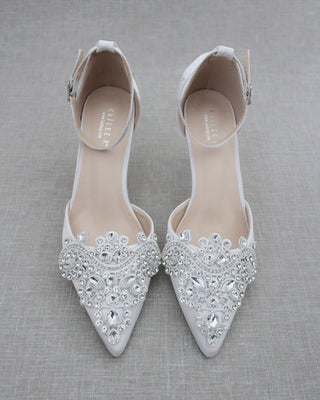 White Wedding heels with rhinestones embellished