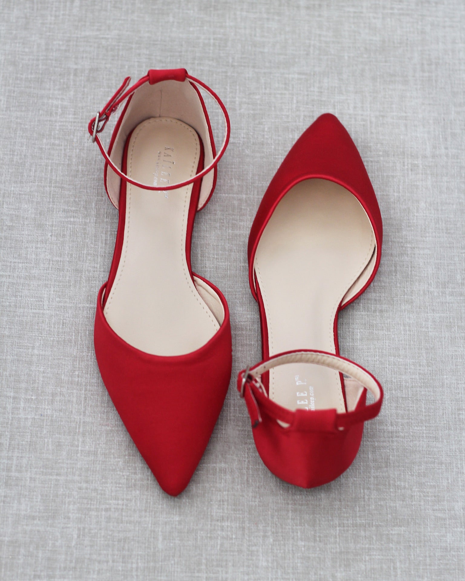 Red Satin Pointy Toe Flats Wedding Shoes Bridesmaids Shoes 5.5