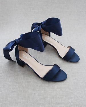 Satin Block Heel Sandal with Wrapped Ribbon Tie