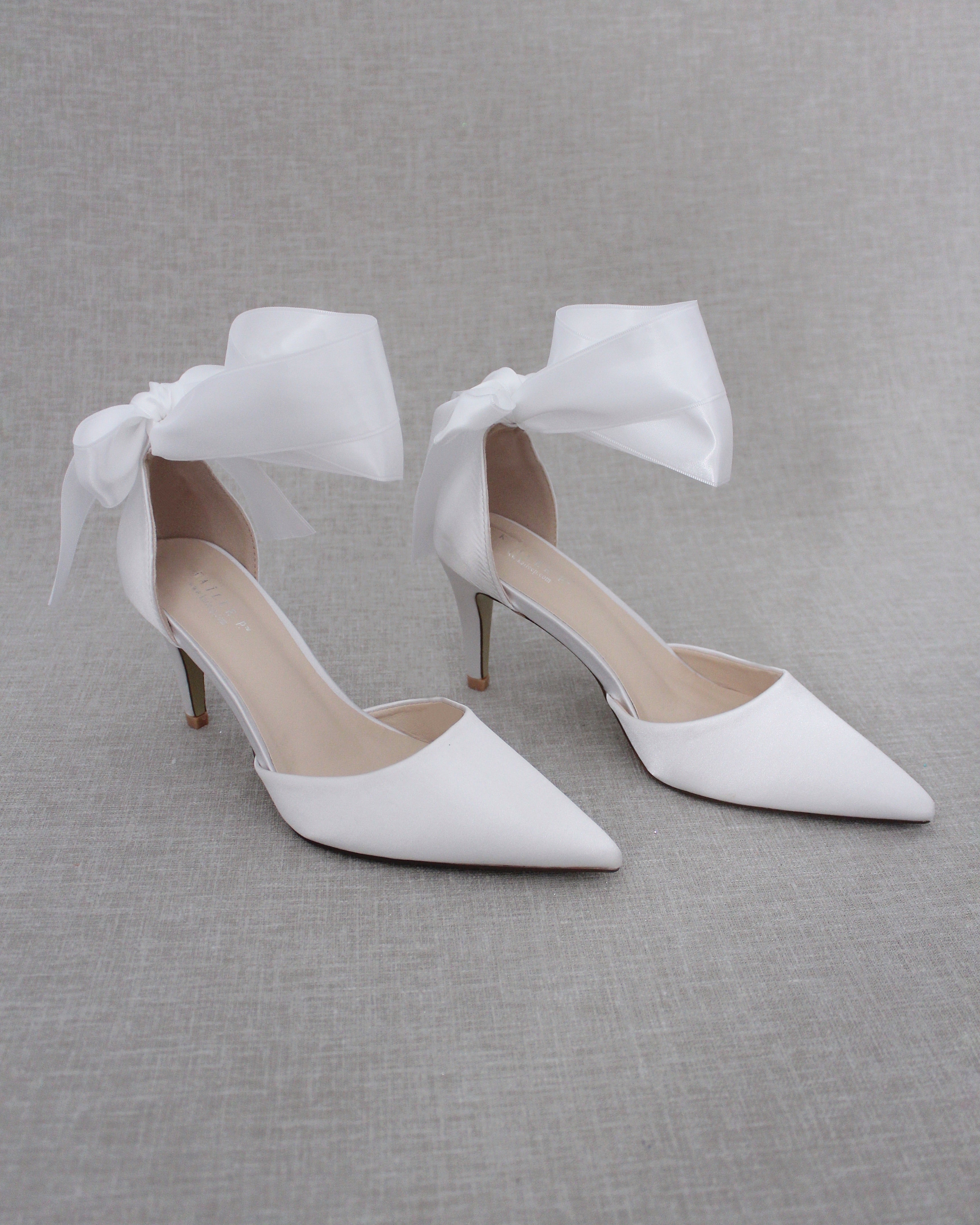White Wedding Heels With Ankle Ribbon, Bridal Shoes, Bridesmaids Shoes White Wedding Heels With Ankle Ribbon, Bridal Shoes, Bridesmaids Shoes