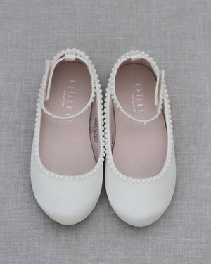 Girls Satin Flats with Mini Pearls