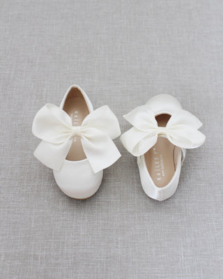 Ivory Mary Jane Girls Flats with Bow