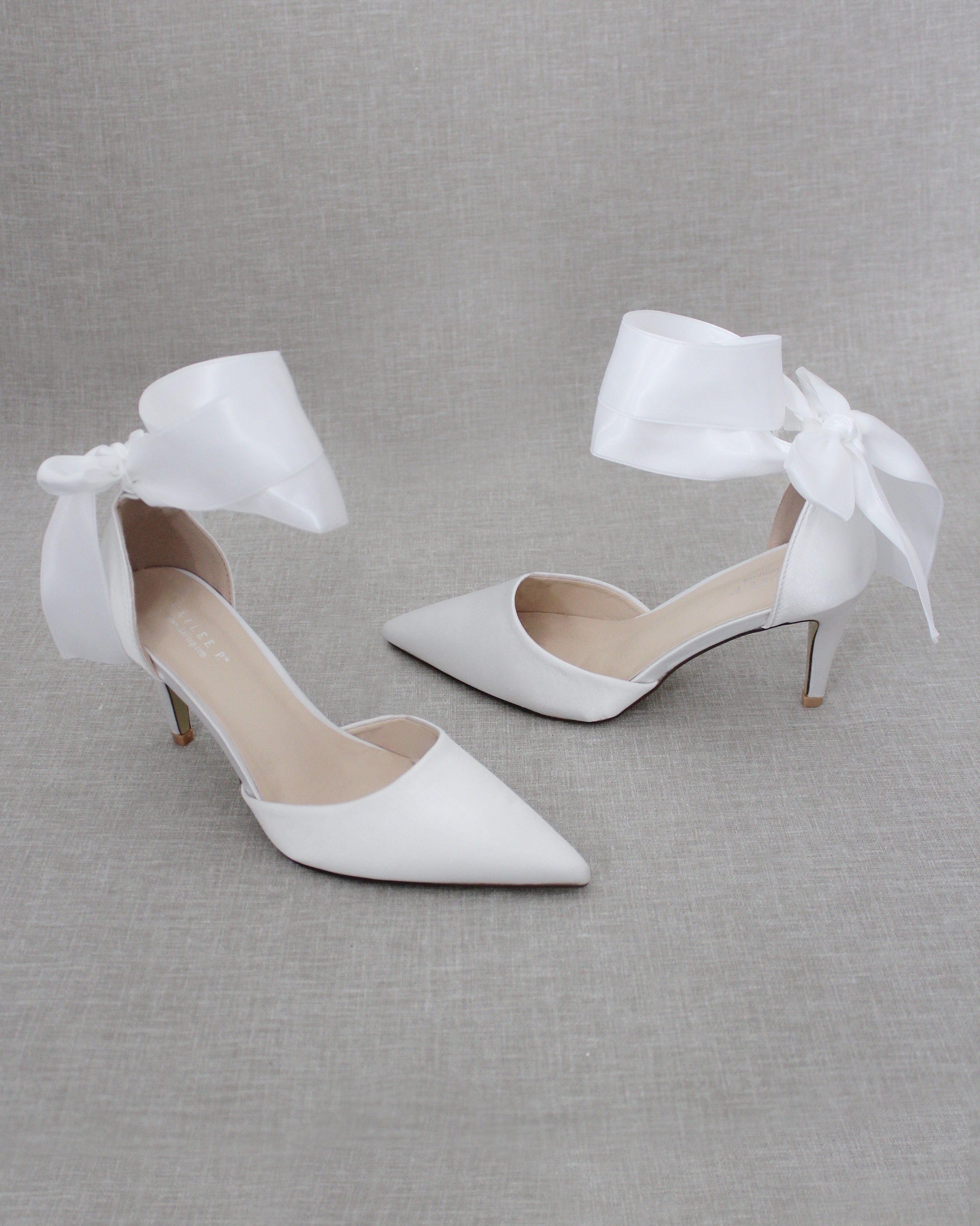 White clearance ribbon heels