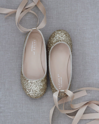 Rock Glitter Ballet Flats with Satin Ankle StrapKids Shoes