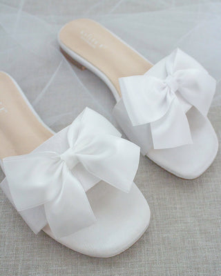 Satin Slip on Sandals with Satin Bow