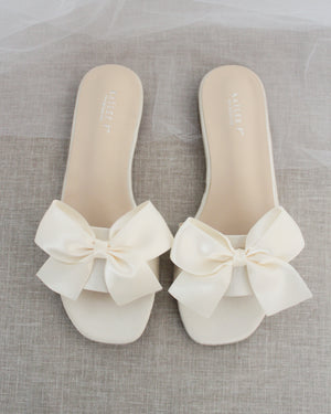 Satin Slip on Sandals with Satin Bow