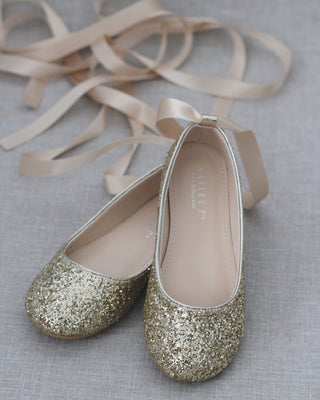 Rock Glitter Ballet Flats with Satin Ankle StrapKids Shoes