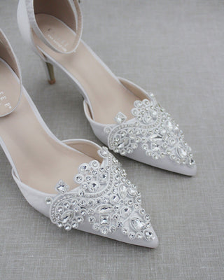 White Wedding heels with rhinestones embellished