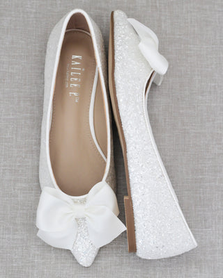 Pointy Toe Glitter Flats with Satin BowWomen Shoes