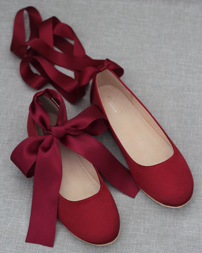 Burgundy satin flats