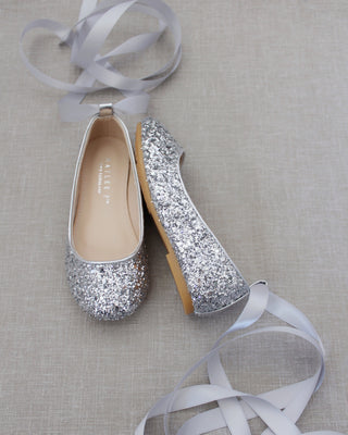 Rock Glitter Ballet Flats With Satin Ankle StrapKids Shoes