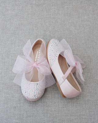 Pink Rhinestone Flats with Chiffon Bow