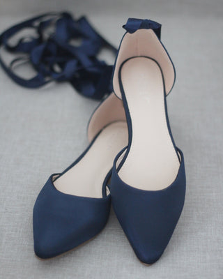 Navy Blue Flats with Ballerina Laces
