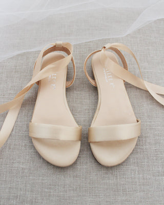 Satin Flat Sandal with Ballerina Lace Up