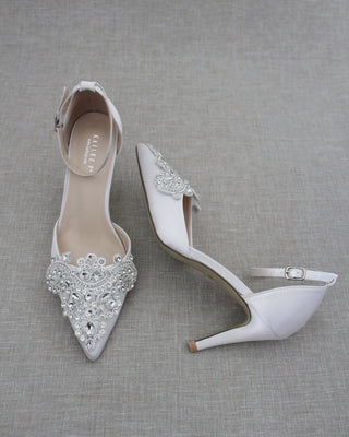 White Wedding heels with rhinestones embellished