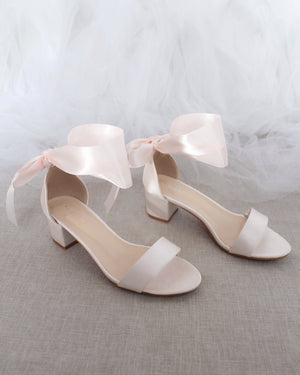 Satin Block Heel Sandal with Wrapped Ribbon Tie