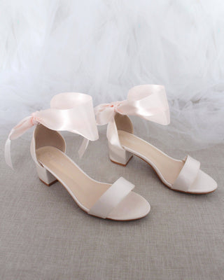 Satin Block Heel Sandal with Wrapped Ribbon Tie