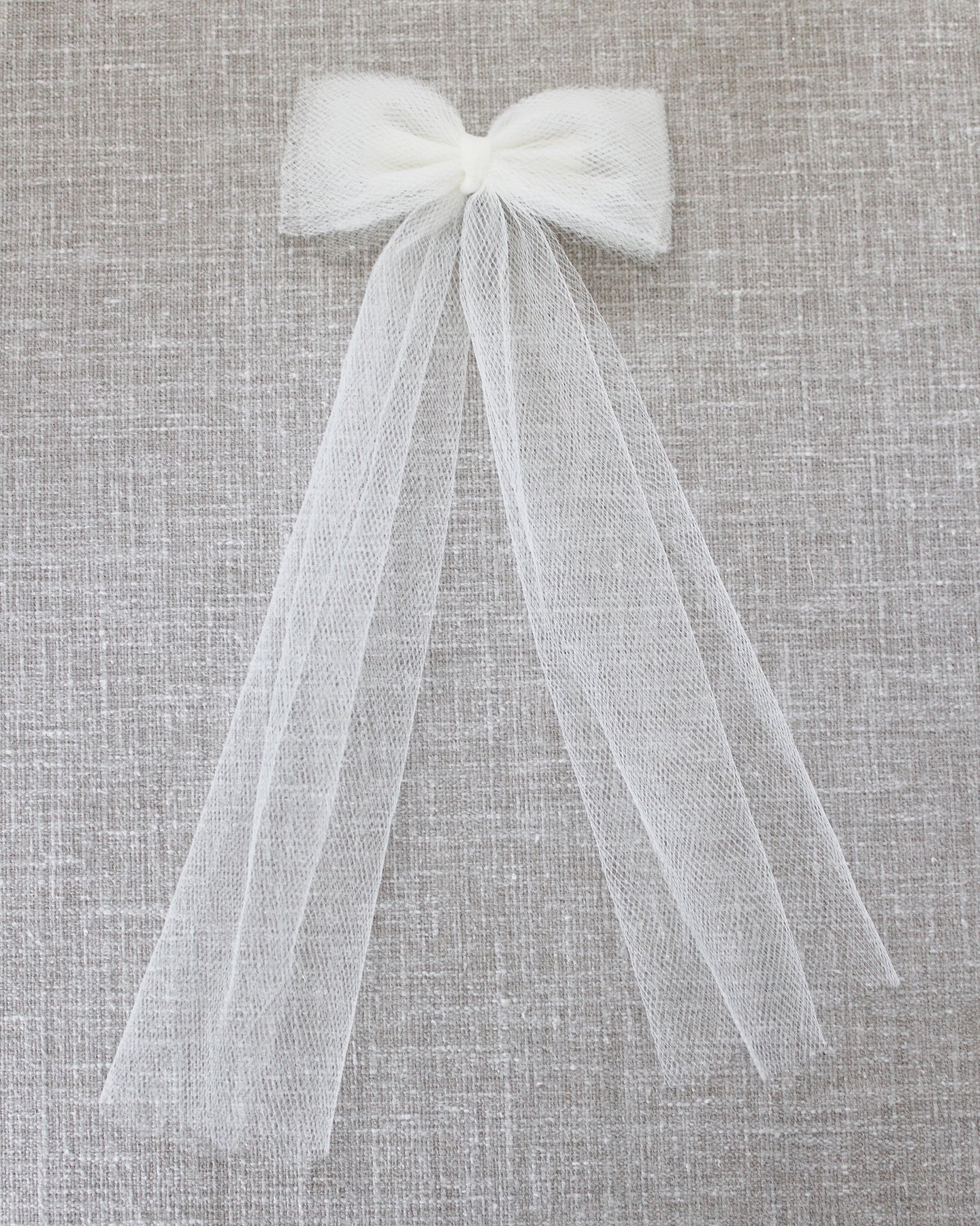 Long Tail Tulle Bow Hair Clip - Bow Hair Clips, Flower Girls Bow Ivory