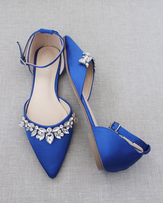 Satin Pointy Toe Flats with Teardrop Rhinestones Embellishments