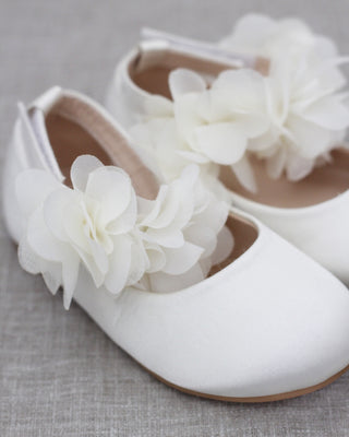 Ivory satin flats with flowers
