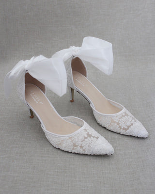 Lace Heels with Ankle Tie For Brides