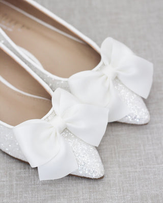 Pointy Toe Glitter Flats with Satin BowWomen Shoes