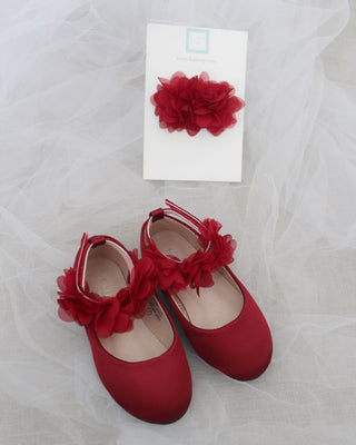 Red Burgundy Shoes with Flowers