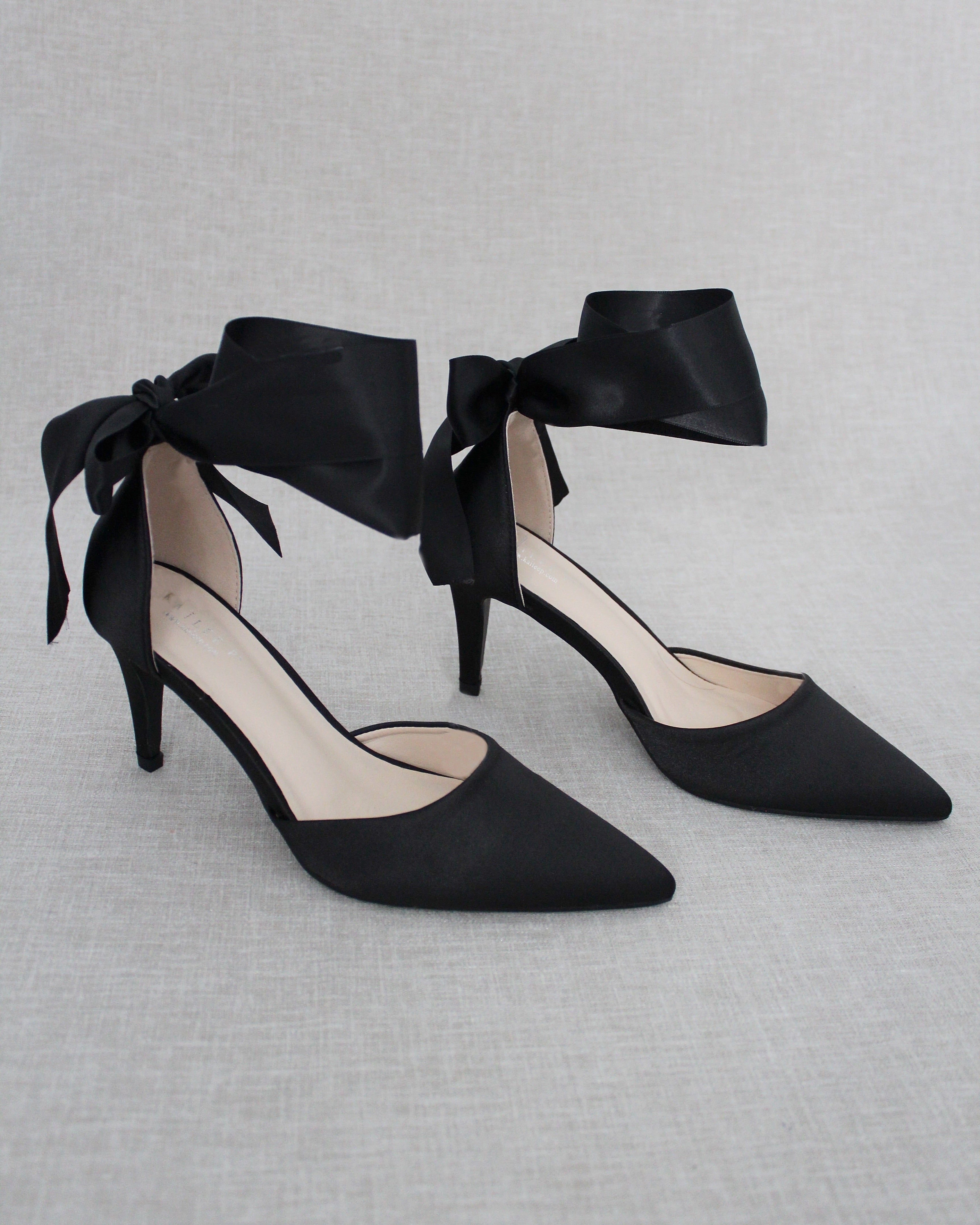 Black Evening Heels With Ankle Ribbon, Wedding Shoes, Prom Shoes 11 / WRAPPED SATIN TIE Black Evening Heels With Ankle Ribbon, Wedding Shoes, Prom Shoes 11 / WRAPPED SATIN TIE