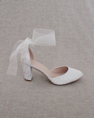 Lace Block Heel with Wrapped Satin TieWomen Shoes