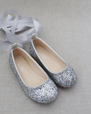 Rock Glitter Ballet Flats With Satin Ankle StrapKids Shoes
