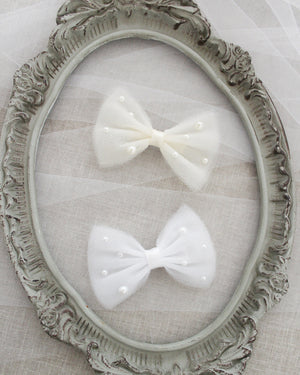 Tuxedo Tulle Bow Hair Clip or Shoe Clips with Scattered Pearls