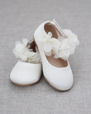 Ivory satin flats with flowers