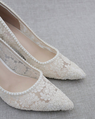 Lace Bridal Pump with Mini Pearls