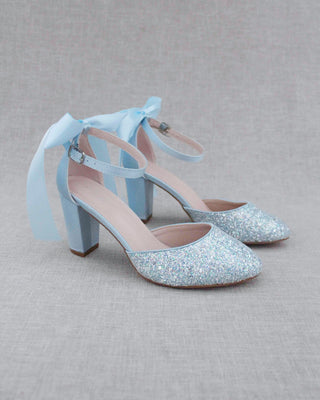 Rock Glitter Block Heel with Back Satin Bow