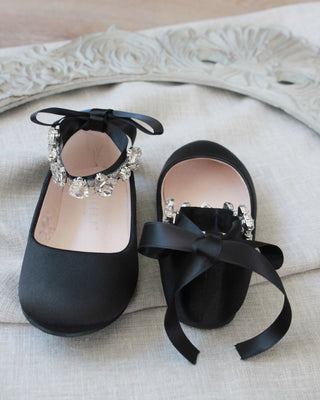 Black ballet rhinestone flats