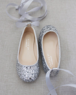 Rock Glitter Ballet Flats With Satin Ankle StrapKids Shoes