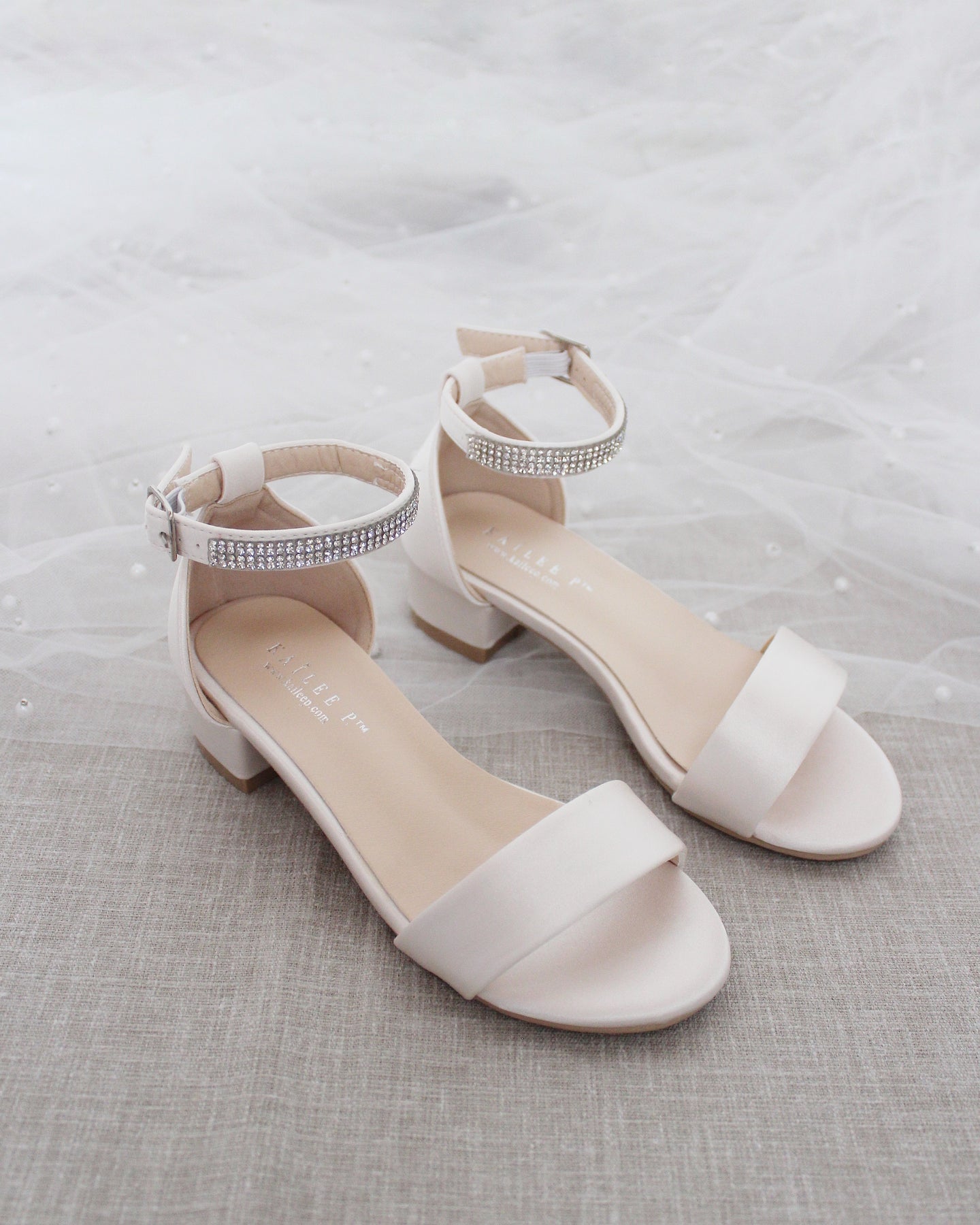 Soft Blush Satin Girls Block Heel Sandals, Flower Girls Shoes 1 Little Kid