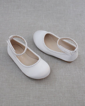 Girls Satin Flats with Mini Pearls