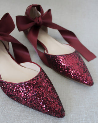 Burgundy Glitter Flats