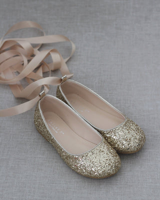 Rock Glitter Ballet Flats with Satin Ankle StrapKids Shoes