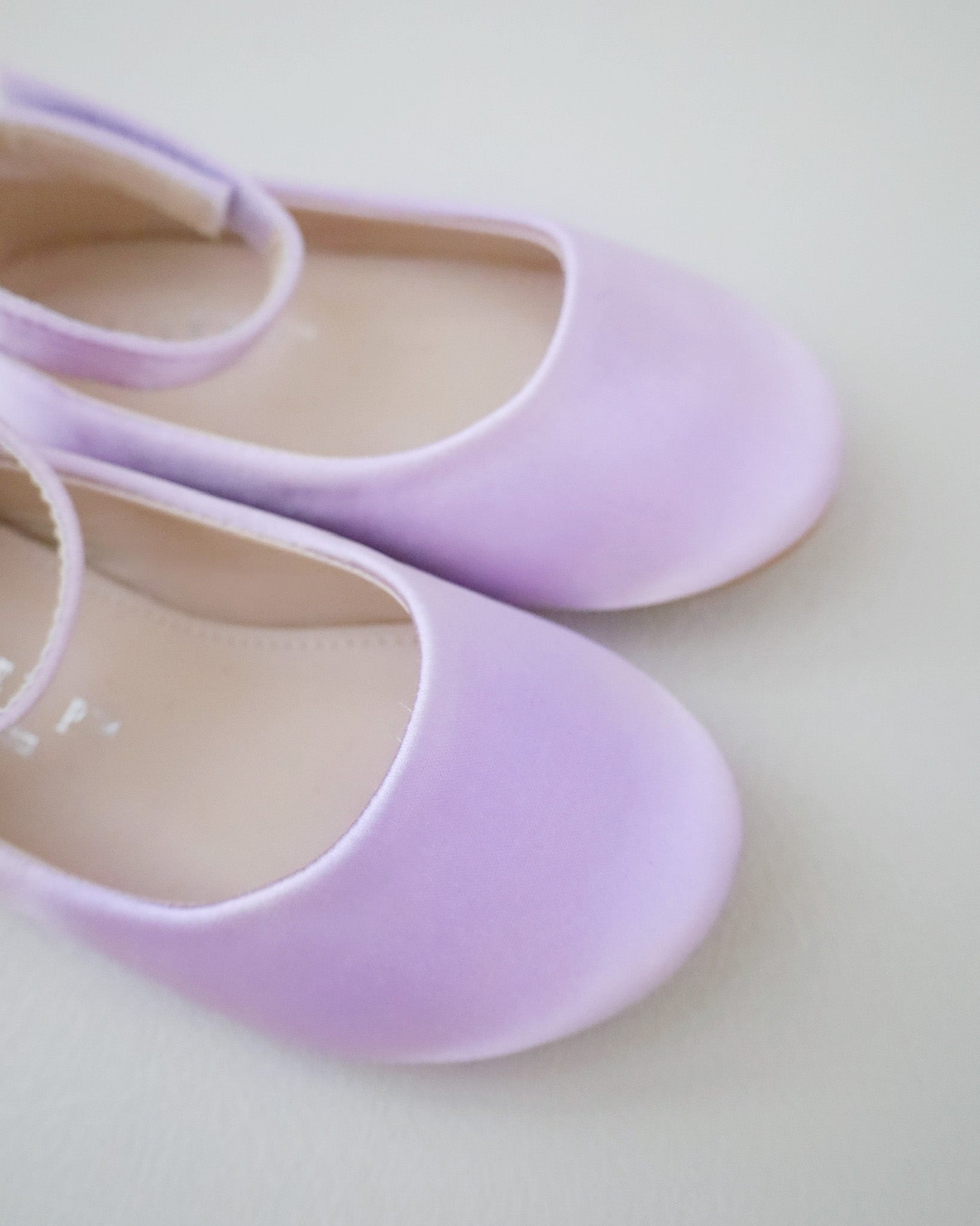 Lavender Satin Flats with Velcro Ankle Strap, Girls Birthday Shoes