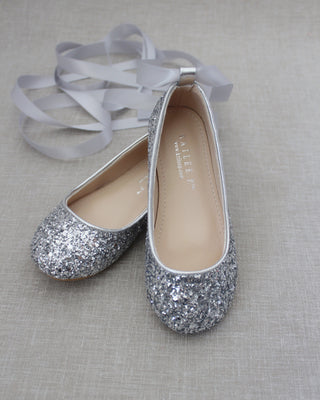 Rock Glitter Ballet Flats With Satin Ankle StrapKids Shoes