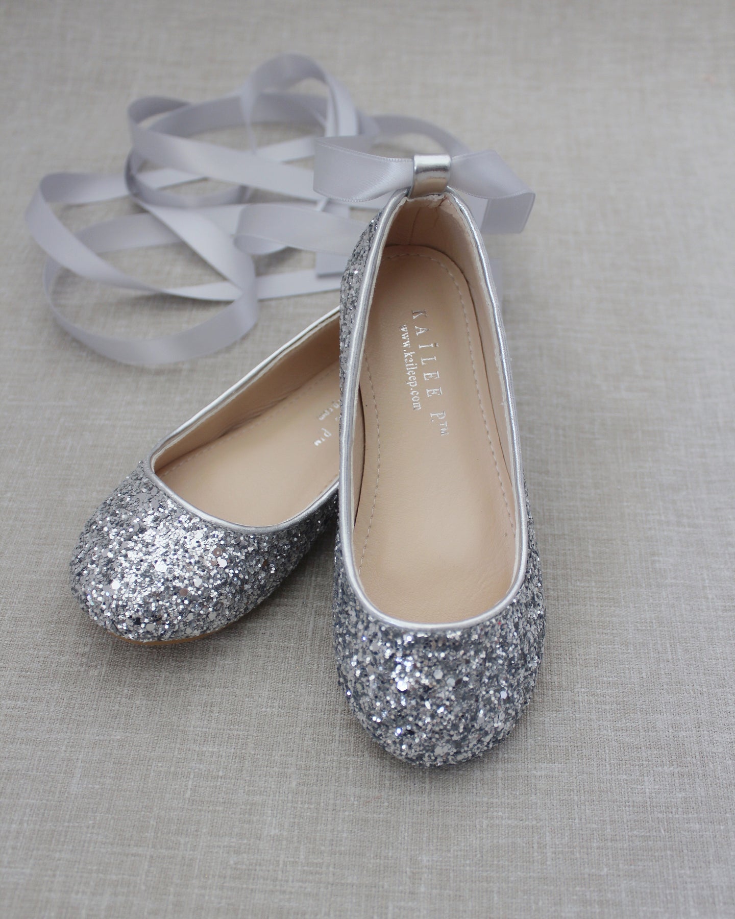 Silver Rock Glitter Ballet Flats With Satin Ankle Strap - Birthday ...