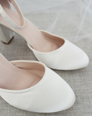 Ivory Satin Block Heels
